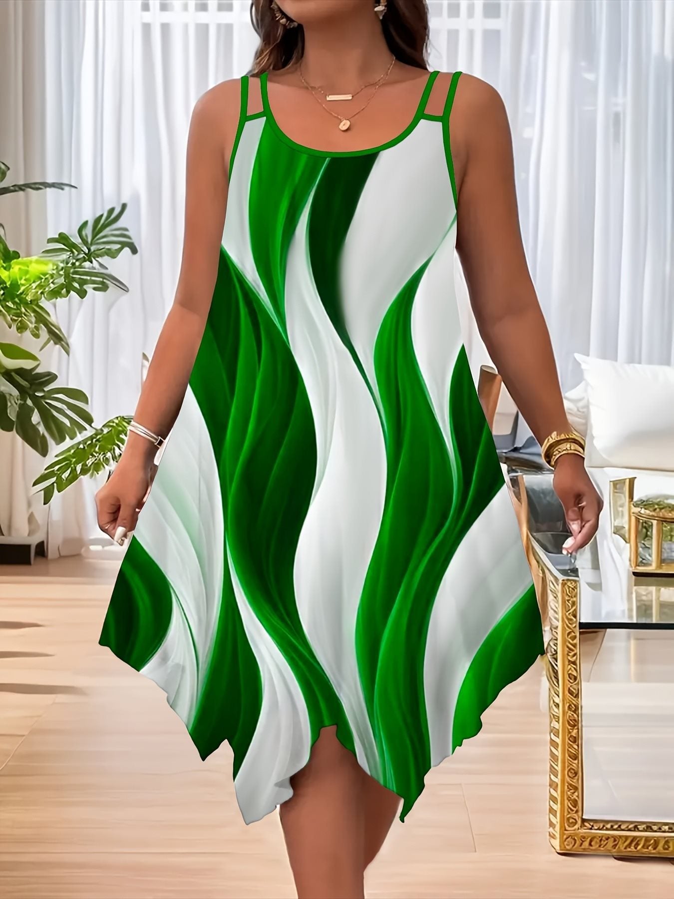 Fashion Double-shoulder Strap Printed Women's Dress