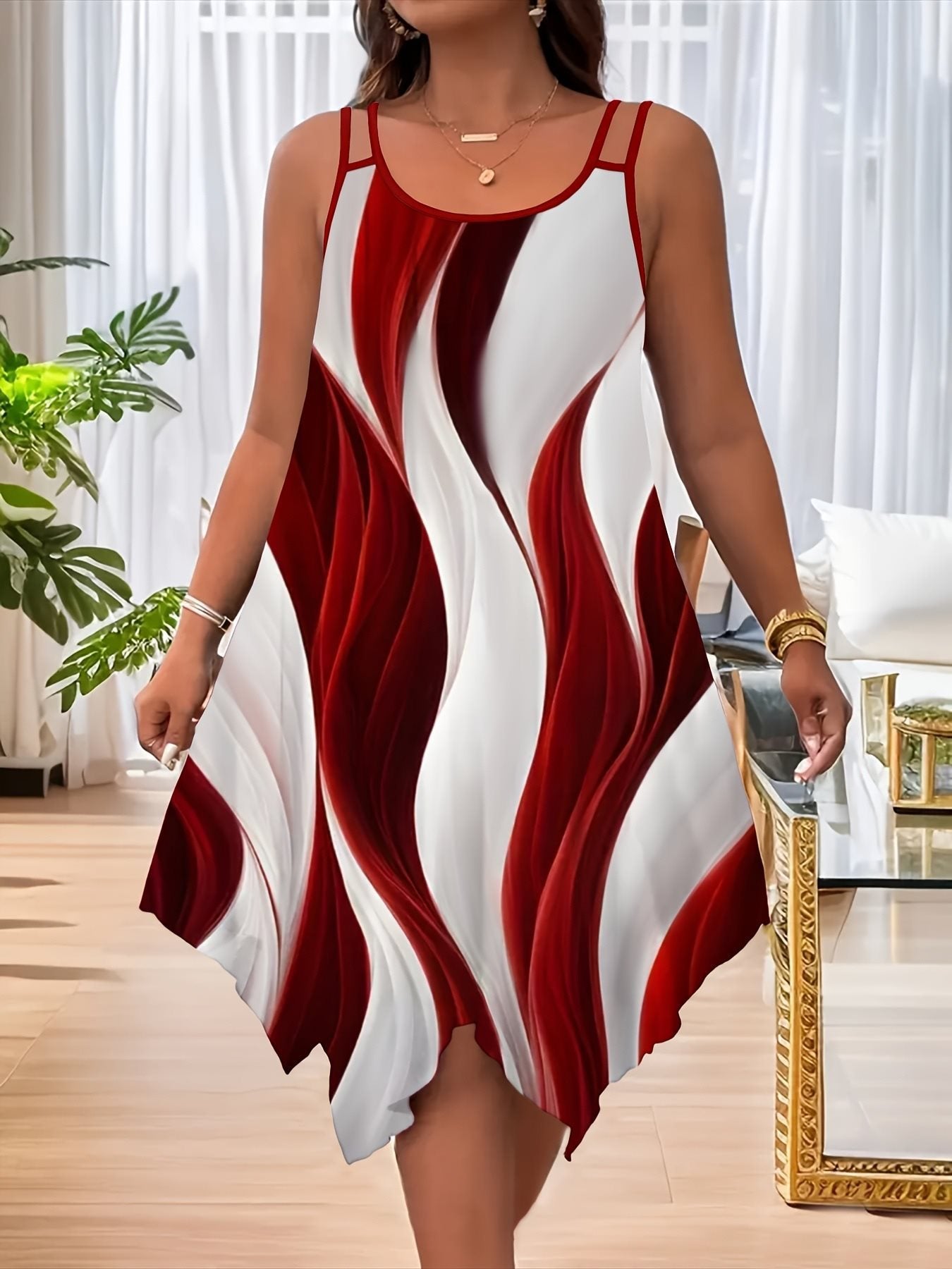 Fashion Double-shoulder Strap Printed Women's Dress