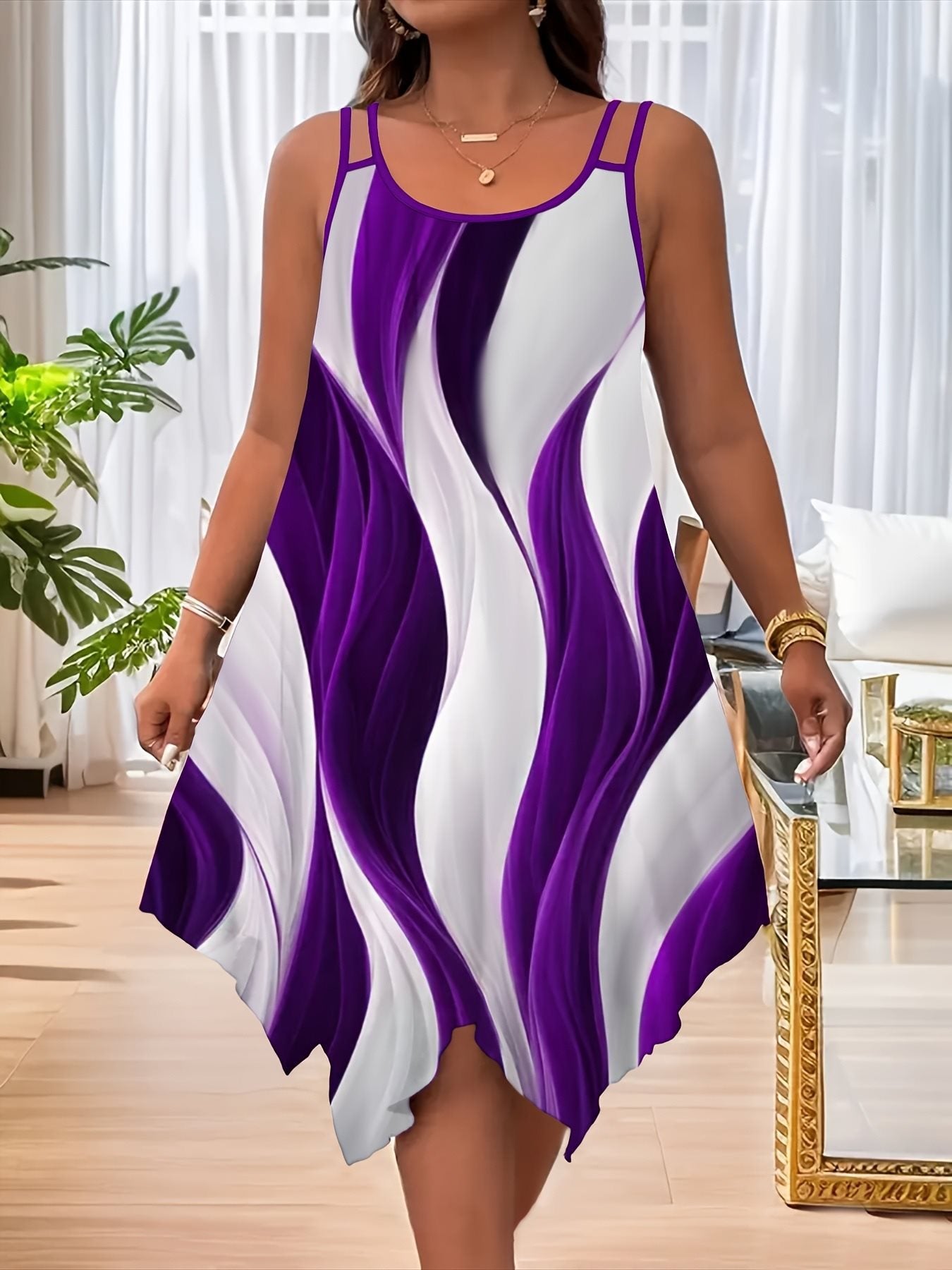 Fashion Double-shoulder Strap Printed Women's Dress